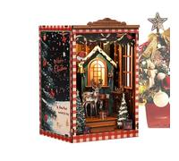 Kit para casa en miniatura | Puzzle 3D de madera para construir casita navideña | Soportes libros decorativos vintage | Para cumpleaños Halloween Principiantes Apasionados Artesanía Escritorio