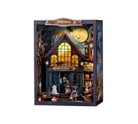 Kit para Crear Un Rincón De Lectura - Sujetalibros En Miniatura para Halloween, Casita De Muñecas En Miniatura con Luz LED, Regalo para Familiares y Amigos AH01-002