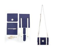 Kit para hacer bolsos de cuero 5 unids/set bolsa tejida parte inferior correas de hombro hecho a mano PU cuero reemplazo cuadrado Material cosido a regalo casero(Blue Material Pack)