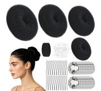 Kit para Hacer Donut Moño para Pelo 4 Tamaños Donut Moño Diferentes con 5 Negras Elasticidad 20 Clips en U-Forme 20 Redes Pelo Invisibles 50 Elástico Pequeñas Transparente (Negro)