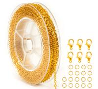 Kit para Hacer Joyería DIY - Cadenas de Acero Inoxidable de 33 pies (2mm), Carrete, 20 Cierres de Langosta & 50 Anillas de en Plata o Dorado, Artesanías, Plata