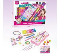 Kit para Hacer Pulseras DIY con 15 Clavijas Kit para Hacer Pulseras | 15 clavijas, 10 hilos vibrantes, 10 hebillas, pegatinas decorativas, material ABS durable(Pink)