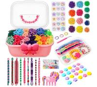 Kit para Hacer Pulseras Niñas, Kit de Fabricación de Pulseras De La Amistad con Peine para Trenzar Unicornio Y 1000+ Lazos para el Pelo de Colores, DIY Kit de Manualidades para Niñas Navidad Regalos