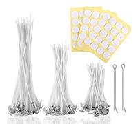Kit para Hacer Velas,100 Piezas de Mechas de Velas,2 Soporte de Metal, 100 Pegatinas, Mecha de Algodon para Velas,Candle Wick para Fabricación de Velas DIY (Mechas 10/15/20cm)