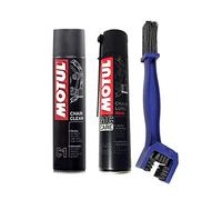 Kit para la limpieza y lubricación de la cadena Motul Chain Clean C1 + Motul C2 Chain Lube Road + Cepillo