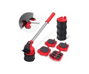 Kit para mover muebles con palanca y 4 ruedas, mueve sofás y refrigeradores sin esfuerzo, rojo.