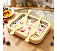 Kit Para Preparar Helado Enrollado Con Tapa, Bandeja Instantánea Para Enrollar Helado Con 4 Espátulas; Enfriamiento Rápido, Resistente Al Agua Y Sin Necesidad De Electricidad(Yellow,26cm)