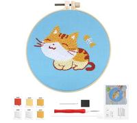 Kit para Principiantes, Patrón de Gato Punch Needle, Kit de Bordado con Aguja Perforada Set Principiantes para Bordar Embroidery Iniciación Bricolaje Punzonado Bolígrafo Mágico para Adultos