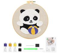 Kit para Principiantes, Patrón de Panda Punch Needle, Kit de Bordado con Aguja Perforada Set Principiantes para Bordar Embroidery Iniciación Bricolaje Punzonado Bolígrafo Mágico para Adultos (A)