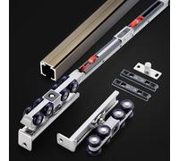 Kit para puertas correderas, Kit de herrajes for riel puerta corrediza cierre suave(Champagne,3.1m/10.2ft)