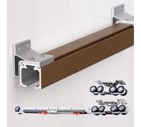 Kit para puertas correderas, Riel de aluminio del equipo la puerta corrediza hardware granero montaje doble(Champagne,3.2m/10.5ft)
