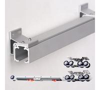 Kit para puertas correderas, Riel de aluminio del equipo la puerta corrediza hardware granero montaje doble(Silver-white,3.2m/10.5ft)
