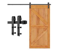 Kit para puertas correderas tipo granero, Kit de herrajes for puerta corredera granero acero al carbono, color negro, varios tamaños for una sola(157.5" Track (Single Door))