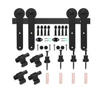 Kit para puertas correderas tipo granero, Kit de herrajes for puerta corredera granero doble, acero al carbono negro, varios tamaños(157.5" Track (Double Door))