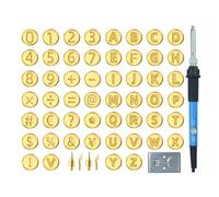 Kit para quemar leña con sellos de letras, herramienta para quemar leña con letras | Juego de talla de madera del alfabeto, kit de quema de 56 piezas - Herramientas artesanales Números Herramienta erg