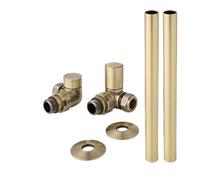Kit para Radiadores con Llaves Modernas de Esquina y Kit Cubre Tubos - Oro Cepillado
