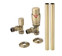 Kit para Radiadores con Llaves Termostáticas Modernas Angulares y Kit Cubre Tubos - Oro Cepillado