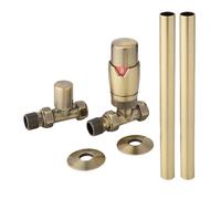 Kit para Radiadores con Llaves Termostáticas Modernas Rectas y Kit Cubre Tubos - Oro Cepillado