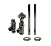 Kit para Radiadores Tradicionales con Llaves Termostáticas Angulares y Kit Cubre Tubos - Bronce Envejecido - Regent
