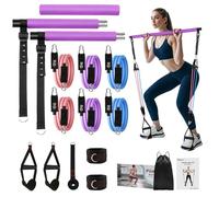 Kit Pilates en Casa, Fokky Barra de Pilates Desmontable con 6 Gomas Elasticas Musculacion 20-180 LBS, Home Gym Kit Pilates Unisexo para Fitness, Yoga, Crossfit, Workout y Estirar