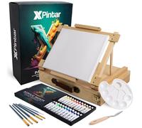 Kit Pintura Acrílica 34 Piezas Caballete Maletín Madera Portátil 24 Tubos 12 ml Colores Vivos Lienzo 24x30 cm 6 Pinceles Espátula Paleta Set Completo Adultos Niños Principiantes Arte Regalo Creativo