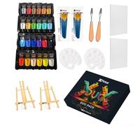 Kit Pintura Acrílica con 2 Caballetes 2 Lienzos 24 Colores de 35 ml 12 Pinceles 2 Espátulas y 2 Paletas para Parejas Adultos Regalo Creativo Manualidades Arte Decoración y Ocio en Casa y Eventos DIY