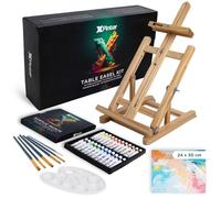 Kit Pintura Acrílica con Caballete de Mesa Madera Altura Ajustable 24 Colores 12 ml Lienzo 24x30 cm Paleta 6 Pinceles Set Artista para Principiantes y Adultos Montaje Rápido Regalo Creativo Clases DIY