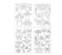 Kit Plantilla Bordado Patrones de bordado solubles en agua mariposa, palo for coser a mano y estabilizadores papel transferencia puntadas, lavable, 40 Uds(4 Sheets)