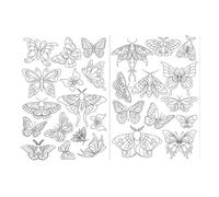 Kit Plantilla Bordado Patrones de bordado solubles en agua mariposa, palo for coser a mano y estabilizadores papel transferencia puntadas, lavable, 40 Uds(2 Sheets-B)