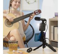 InnovaGoods® Kit de vlogging (6 piezas), tripode para movil graba vídeos de forma profesional, con aro de luz LED, micrófono y mando, ideal para vloggers, YouTubers y creadores de contenido.