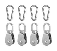 Kit Polea para Cuerda 8 Piezas, 4x Poleas de Acero Inoxidable M20 con Rodamiento 4x Mosquetones M6 Carga 75KG Giro 360° - Sistema de Poleas para Toldos Fitness Náutica Proyectos de Bricolaje