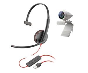 Kit Poly Studio P5 con Blackwire 3210 (Plantronics) - Cámara de videoconferencia HD de 1080p - Kit de cámara web profesional y auricular monoaural con cable USB-A