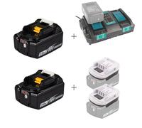 Kit profesional de 18 V compatible con Makita: 2 baterías BL1830 de 3 Ah + cargador doble DC18RD + adaptador serie G: energía rápida, segura