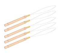 Kit Profesional de 5 Agujas de Bucle con Mango de Haya para Extensiones de Cabello, Ganchos para Mechones, Antideslizante