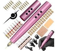 Kit profesional de microblading - Herramienta de maquillaje permanente de doble batería para tatuaje de cejas y labios, completo con accesorios de práctica (rosa)