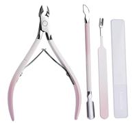Kit profesional de removedor de cutículas y manicura: cortador de cutículas, recortador, cortaúñas y juego de herramientas de uñas, empujador de doble extremo y lima de uñas de vidrio (4 piezas en