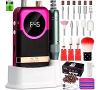 Kit profesional de taladro eléctrico de uñas, lima de uñas eléctrica de 45000 rpm, taladro de uñas portátil inalámbrico con brocas y base, máquina de archivo E para mujer (rojo rosa)