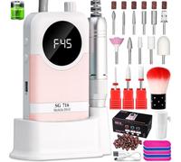 Kit profesional de taladro eléctrico de uñas, lima de uñas eléctrica de 45000 rpm, taladro de uñas portátil inalámbrico con brocas y base, máquina de archivo E para mujer (rosa)