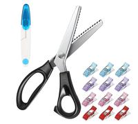 Kit Profesional de Tijeras de Costura - 23CM Modelo Zig Zag, Negro Para Zurdos Con 12 Clips de Fijación y 1 Accesorio Azul en Forma de U, Dentadas Para Cortar Tela (Style 1)