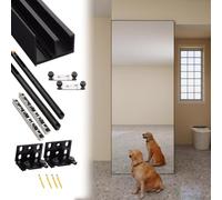 Kit Puerta Corredera Conjunto de Herrajes Ocultos para Puertas Correderas Invisibles, Riel Oculto para Puerta Corredera Tipo Granero con Espejo, Kit para 61 76 79 80 82 85 90 180 cm(103cm/40.6in)
