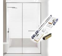 Kit Puerta Corredera de Vidrio Sin Marco con Cierre Suave, Herrajes Puertas Correderas de Cristal con Ruedas Silenciosa y Rieles Puertas Correderas para Armario Baño Cocina(Champagne,3.8 m/12.5 ft)