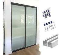 Kit Puerta Corredera Doble Sistema de Carril Puerta Corredera Bypass, Kits Puertas Aluminio Embolsado Montadas en la Parte Superior para Ahorrar Espacio para Cocina(Silver,1.9ft/58cm)