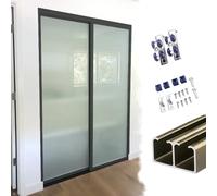 Kit Puerta Corredera Doble Sistema de Carril Puerta Corredera Bypass, Kits Puertas Aluminio Embolsado Montadas en la Parte Superior para Ahorrar Espacio para Cocina(Champagne,7.2ft/219cm)