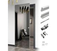 Kit Puerta Corredera Herraje para Puerta Fantasma de Vidrio Espejo, Sistema Corredizo Oculto para Puerta de Granero, Sin Riel en El Suelo(9.2ft/280cm)