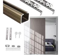 Kit Puerta Corredera Kit de Herrajes para Puerta Corredera con Riel de Techo, Riel de Reemplazo de Aluminio para Puerta Corredera de Armario, Colgadores de Rodillos Silenciosos(77in(196cm))