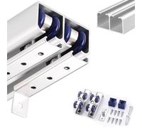 Kit Puerta Corredera Kit de Herrajes para Puertas Correderas de Doble Vía, Conjunto de Rieles para Puertas Correderas, Kits de Puertas de Armario de Deslizamiento(Silver,426cm/14ft)