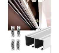 Kit Puerta Corredera Kit de Puerta Corredera para Armario de 2 Puertas, Herrajes para Puertas Correderas de Granero con Rieles de 1200mm 2400mm 2600mm 3000mm, Juego de Rieles Plateados(2500mm/98 inch)