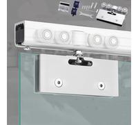 Kit Puerta Corredera Kit de Puerta Corrediza de Vidrio Sin Marco, Sistema de Puerta Corrediza de Bolsillo con Montaje en Techo, Puerta Corrediza de Vidrio para Armario para Baño, Balcón, Estudio u Ofi