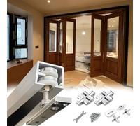 Kit Puerta Corredera Kit de Riel de Herrajes para Puerta Corrediza Plegable de Granero, Juego de Mecanismo de Puerta Corrediza con Riel de Caja para Montaje en Techo(19inch/48cm)