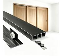 Kit Puerta Corredera Madera Triple Riel - Sistema de Herrajes Aluminio - Guia Ajustable de 3 Paneles de Montaje Empotrado para Armario Divisor de Habitación de 15-18 mm
